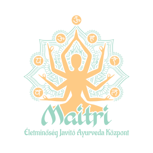 Maitri Életminőség Javító Ayurvéda Központ logója mandulaszerű sokkarú ember ábrázolással