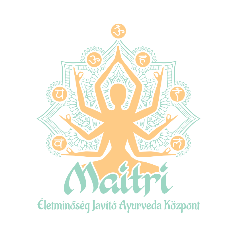 Maitri Életminőség Javító Ayurvéda Központ logója mandulaszerű sokkarú ember ábrázolással